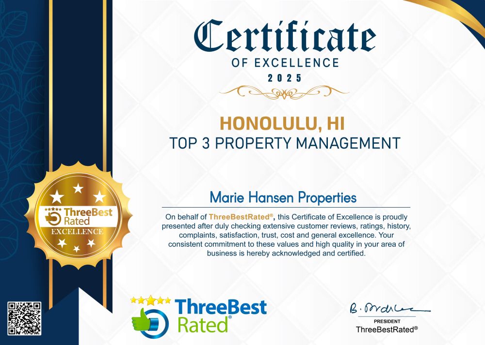 mariehansenproperties honolulu certificate of excellence